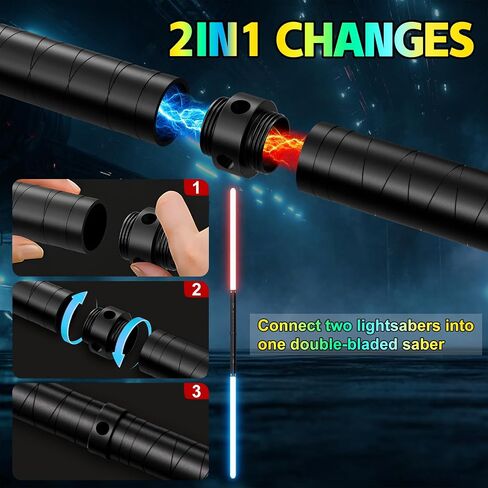 2 Pack 20-Color Lightsabers for Kids - Upgraded 2-in-1 Set with 4 Modes, 3 Sound Effects, Ideal for Halloween Cosplay, Christmas & Birthdays, Rechargeable in Kuwait