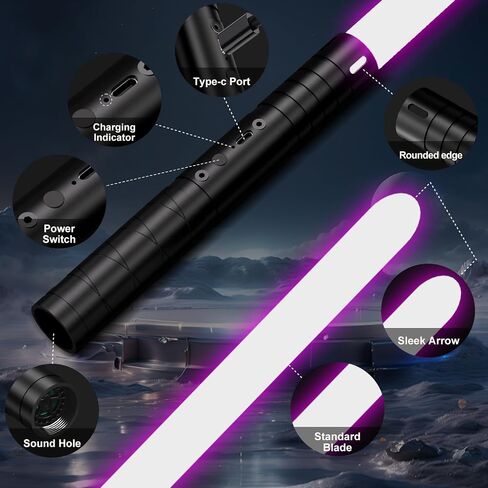 2 Pack 20-Color Lightsabers for Kids - Upgraded 2-in-1 Set with 4 Modes, 3 Sound Effects, Ideal for Halloween Cosplay, Christmas & Birthdays, Rechargeable in Kuwait