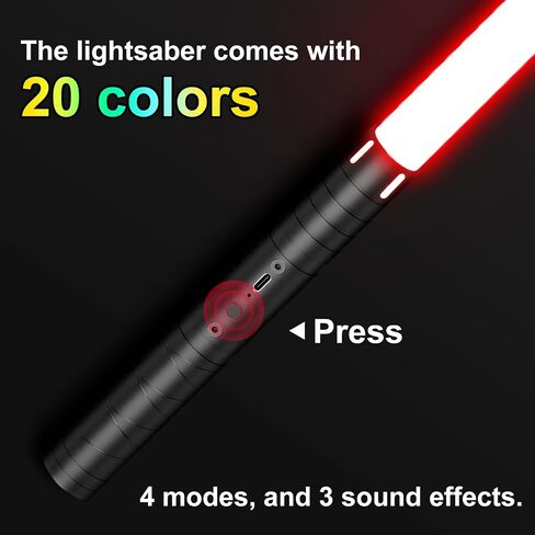 2 Pack 20-Color Lightsabers for Kids - Upgraded 2-in-1 Set with 4 Modes, 3 Sound Effects, Ideal for Halloween Cosplay, Christmas & Birthdays, Rechargeable in Kuwait