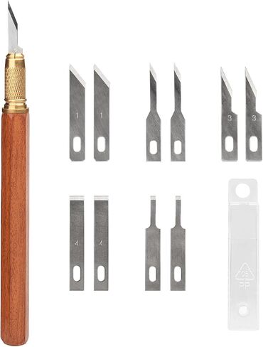 TOOLCOOL Precision Craft Knife Exacto Knife Hobby Knife Set Wooden Handle With 10 Pcs SK5 Steel Blades And Blade Cover For Carving Modeling Scrapbooking Stencil And Art Projects in Kuwait