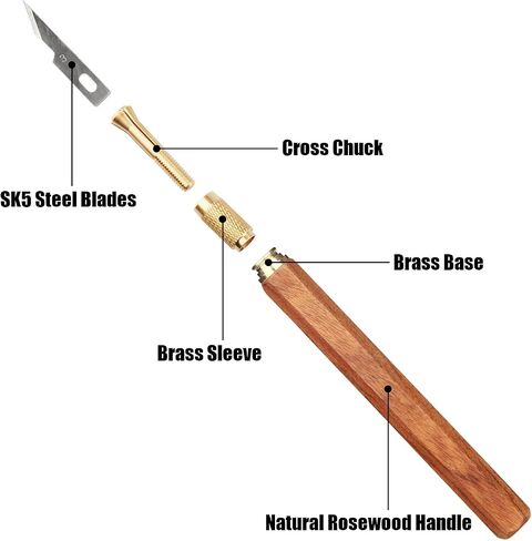 TOOLCOOL Precision Craft Knife Exacto Knife Hobby Knife Set Wooden Handle With 10 Pcs SK5 Steel Blades And Blade Cover For Carving Modeling Scrapbooking Stencil And Art Projects in Kuwait