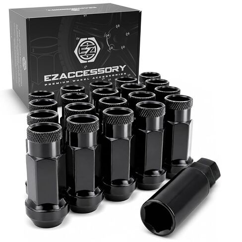 EZAccessory 32 Black Long Open End Bulge Acorn Lug Nuts 14x1.5 Thread 3/4" Long 1.9" Chrome in Kuwait