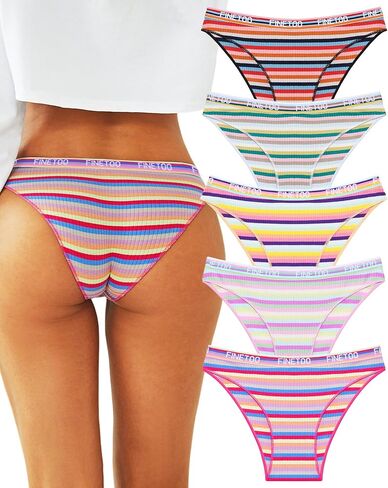 FINETOO Cotton Underwear for Women Cheeky High Cut Breathable Stretch Sexy Ladies Hipster Bikini Panties Pack S-XL in Kuwait