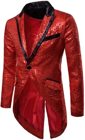 Cloudstyle Mens Sequin Tailcoat Swallowtail Suit Jacket Party Show Tux Dress Coat in Kuwait