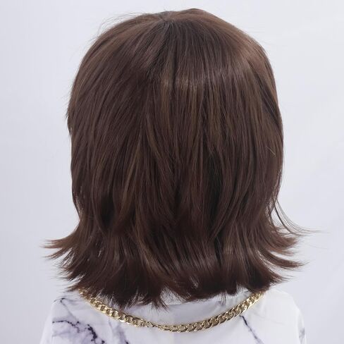 Cfalaicos 3-Pieces Chain and Moustache and Short Brown Costume Wig 60S 70S Mens Party Wig (Sonny Bono Short Brown) in Kuwait