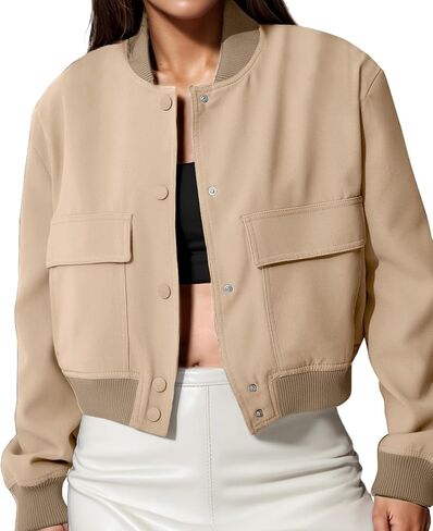 سترات نسائية من Modegal Varsity Bomber بأكمام طويلة وأزرار سفلية معطف كاجوال مع جيوب ملابس خارجية in Kuwait