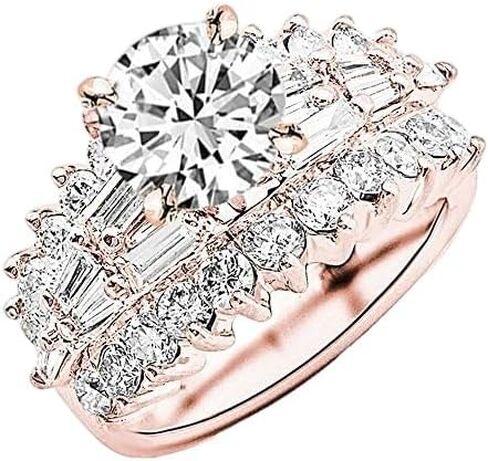 4.15 Carat 14K White Gold Exquisite Prong Set Bageutte And Round Diamond Engagement Ring with a 2 Carat Moissanite Center in Kuwait
