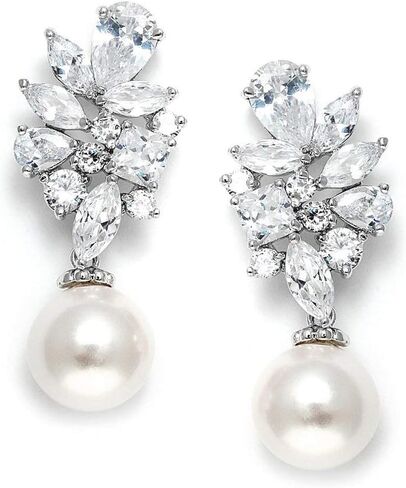 Mariell Ivory Pearl Drop Bridal Earrings with Cubic Zirconia Crystals, Dramatic Statement Earring, Bridal Jewelry for Wedding, Mother of the Bride in Kuwait
