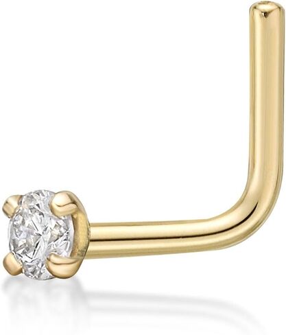 Lavari Jewelers 18 Gauge 0.01 to 0.07 Carat Diamond Nose Ring in 14k White or Yellow Gold Unisex Stud Nose Ring 1.3mm, 1.7mm, 2.4mm, 2.7mm Hypoallergenic Nostril Piercing Jewelry 18G Body Piercing in Kuwait