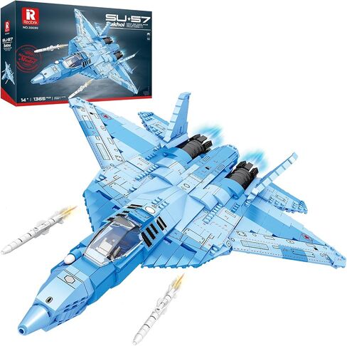 Reobrix Fighter Jet Building Set for Adults, SU-57 Fighter Airplane Model Kit 33030, Collectible Military Plane Model, Home Office Decor, Ideal Gift for Military Enthusiasts 14+ in Kuwait