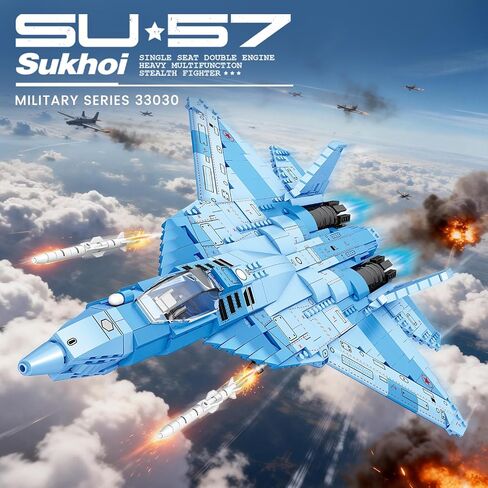 Reobrix Fighter Jet Building Set for Adults, SU-57 Fighter Airplane Model Kit 33030, Collectible Military Plane Model, Home Office Decor, Ideal Gift for Military Enthusiasts 14+ in Kuwait