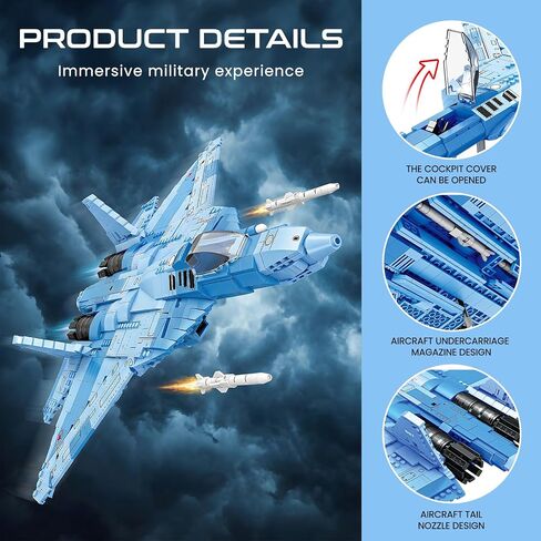 Reobrix Fighter Jet Building Set for Adults, SU-57 Fighter Airplane Model Kit 33030, Collectible Military Plane Model, Home Office Decor, Ideal Gift for Military Enthusiasts 14+ in Kuwait