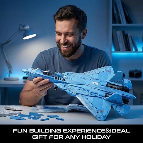Reobrix Fighter Jet Building Set for Adults, SU-57 Fighter Airplane Model Kit 33030, Collectible Military Plane Model, Home Office Decor, Ideal Gift for Military Enthusiasts 14+ in Kuwait