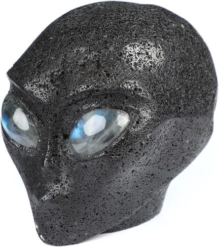 Skullis 4.1" Hot Lava Stone Star Being Female Alien Crystal Skull Companion with Labradorite Eyes, Hand Carved Gemstone Fine Art Sculpture, Reiki Healing Stone Statue.1643 in Kuwait