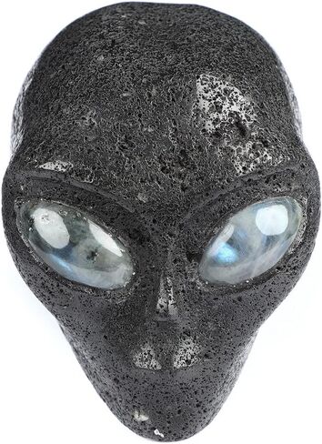 Skullis 4.1" Hot Lava Stone Star Being Female Alien Crystal Skull Companion with Labradorite Eyes, Hand Carved Gemstone Fine Art Sculpture, Reiki Healing Stone Statue.1643 in Kuwait