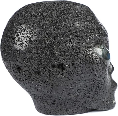 Skullis 4.1" Hot Lava Stone Star Being Female Alien Crystal Skull Companion with Labradorite Eyes, Hand Carved Gemstone Fine Art Sculpture, Reiki Healing Stone Statue.1643 in Kuwait