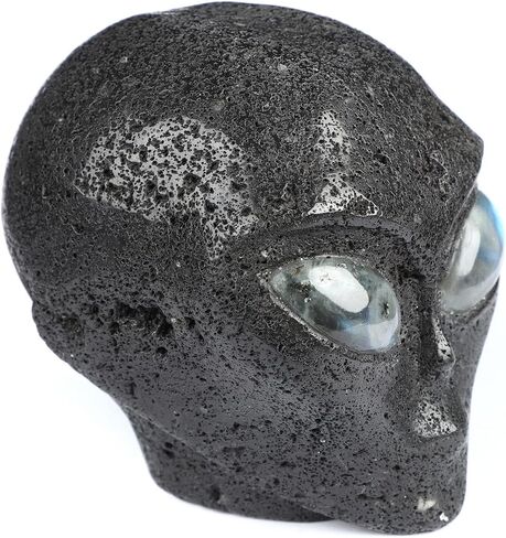 Skullis 4.1" Hot Lava Stone Star Being Female Alien Crystal Skull Companion with Labradorite Eyes, Hand Carved Gemstone Fine Art Sculpture, Reiki Healing Stone Statue.1643 in Kuwait