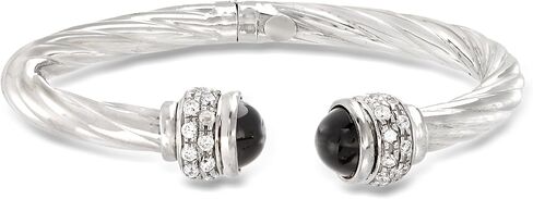 Ross-Simons Italian Black Onyx and 1.30 ct. t.w. CZ Twisted Cuff Bracelet in Sterling Silver. 8 inches in Kuwait