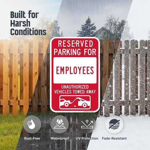 SmartSign Reserved Parking For Employees Sign - 2 Pack, Unauthorized Vehicles Towed Sign, 18 x 12 inch, 2mm Thick Aluminum Composite, Red and White, Made in USA in Kuwait