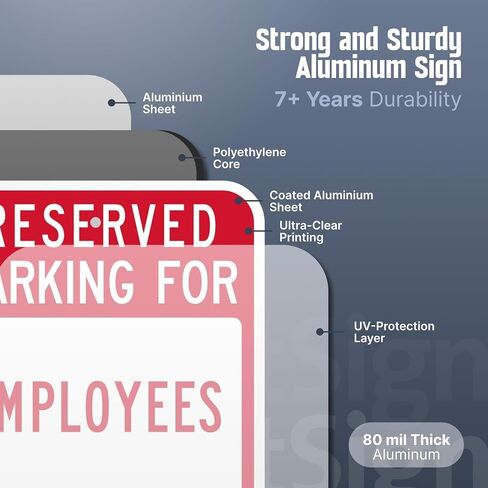 SmartSign Reserved Parking For Employees Sign - 2 Pack, Unauthorized Vehicles Towed Sign, 18 x 12 inch, 2mm Thick Aluminum Composite, Red and White, Made in USA in Kuwait