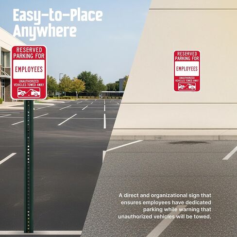 SmartSign Reserved Parking For Employees Sign - 2 Pack, Unauthorized Vehicles Towed Sign, 18 x 12 inch, 2mm Thick Aluminum Composite, Red and White, Made in USA in Kuwait