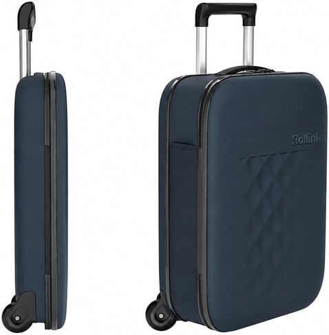 Rollink Flex Vega Cabin Plus Fully Collapsible Suitcase - Hardshell, Silent, Coated Wheels for Smooth Gliding, Scratch, Water & Impact Resistant Carry-On 21-Inch (11.8 Gal volume), Atlantic Blue in Kuwait