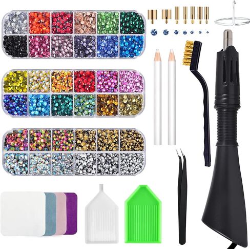 Epesl Bedazzler Kit with Rhinestones, Hot Fixed Gems Craft Applicator - Diamond Painting Pen, Wax Pencil, Tweezers, Tray, Cleaning Brush, Picker Rhinestones Crystals for DIY Clothes Shoes in Kuwait