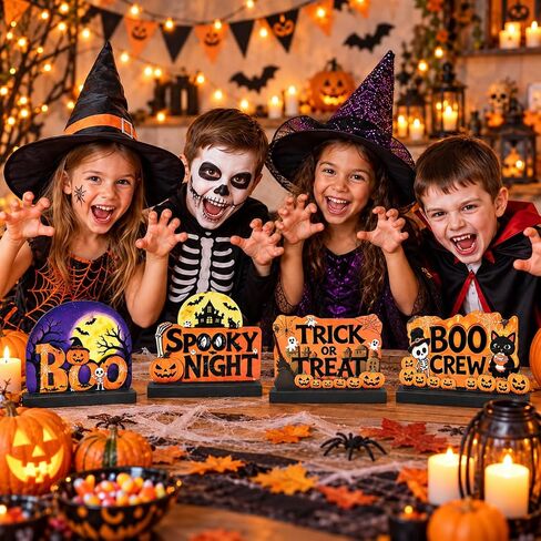 Halloween Decorations Indoor, Set of 4 Tabletop Sign Centerpieces in Kuwait