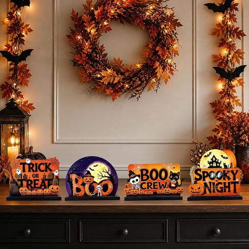 Halloween Decorations Indoor, Set of 4 Tabletop Sign Centerpieces in Kuwait