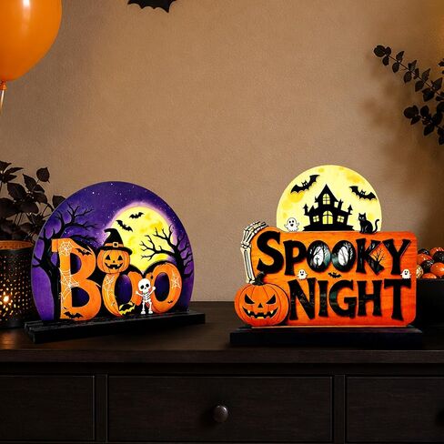 Halloween Decorations Indoor, Set of 4 Tabletop Sign Centerpieces in Kuwait