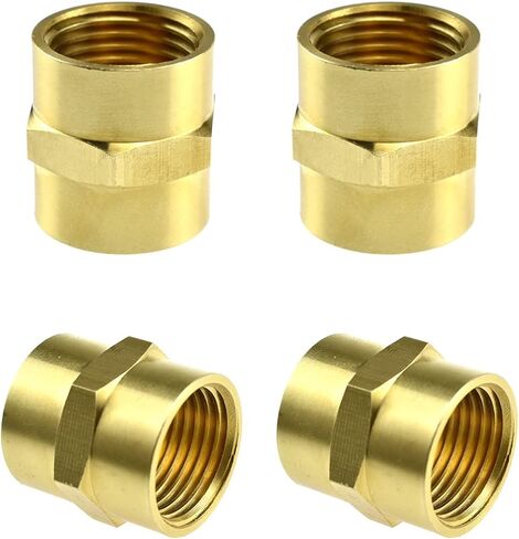 Brass Coupler Reducer, ZESE 2PCS Brass Pipe Fitting 1/2" NPT Female × 1/2" NPT Female Thread Hex Nipple Adapter in Kuwait