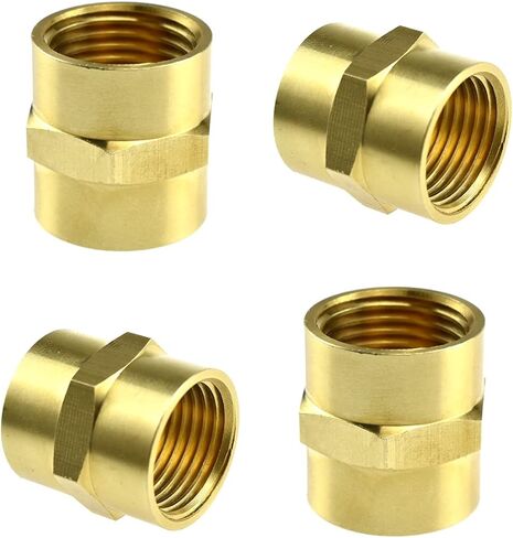 Brass Coupler Reducer, ZESE 2PCS Brass Pipe Fitting 1/2" NPT Female × 1/2" NPT Female Thread Hex Nipple Adapter in Kuwait