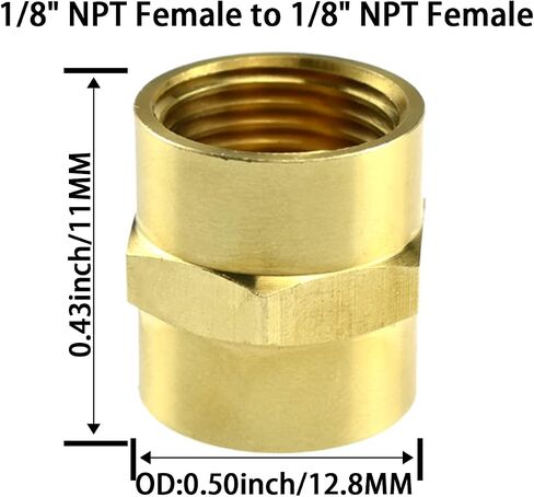 Brass Coupler Reducer, ZESE 2PCS Brass Pipe Fitting 1/2" NPT Female × 1/2" NPT Female Thread Hex Nipple Adapter in Kuwait