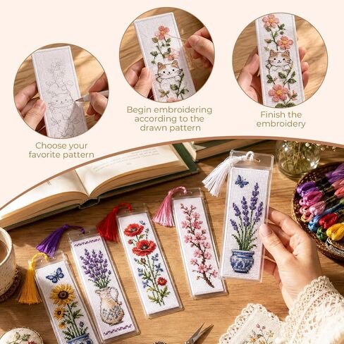 Milkary 60PCS Cross Stitch Bookmark Kit, Blank Needlepoint Bookmark for DIY in Kuwait