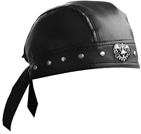 punkman2000 Cycling Bandana Doo Rags Adjustable Skull Cap Motorcycle Biker Leather Cap Black in Kuwait