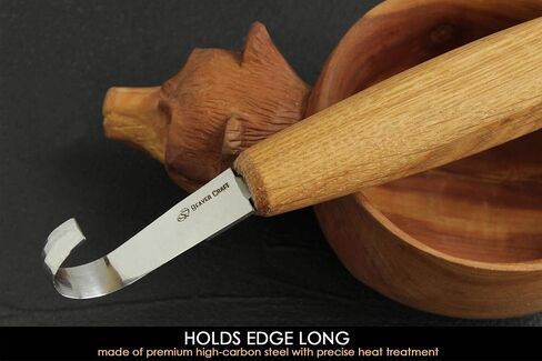 BeaverCraft Wood Carving Hook Knife 2" with Leather Sheath - Spoon Carving Tools Curved Knife for Spoons Bowls Cups - Double Sided Sharpening Whittling Knives Crooked for Carvers SK5s in Kuwait