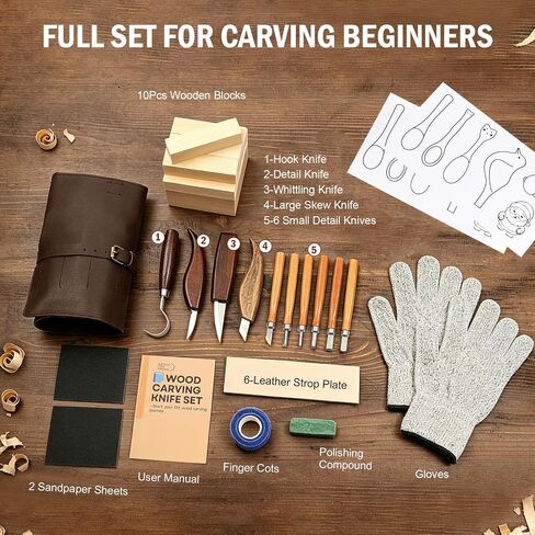 Wood Carving Kit for Beginners, 28Pcs Wood Carving Tools with Storage Bag in Kuwait