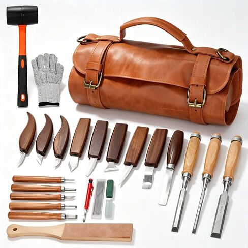 Wood Carving Kit, 25Pcs Wood Carving Tools with Thick Leather Storage Bag in Saudi Arabia