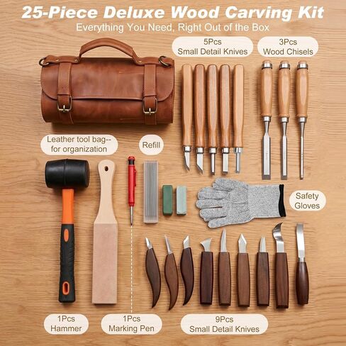 Wood Carving Kit, 25Pcs Wood Carving Tools with Thick Leather Storage Bag in Saudi Arabia