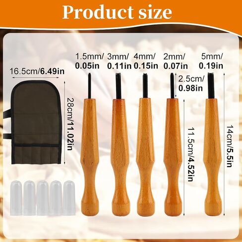 5 Pcs Wood Handle Linocut Carving Tool Set, V Shaped Chisel for Printmaking in Saudi Arabia