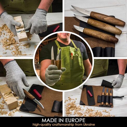 BeaverCraft Deluxe Wood Carving Kit with 3pcs High‑Carbon Steel Sloyd Knives S19x – Whittling Knife Set with Walnut Handles, Leather Tool Roll & Leather Strop, Polishing Compound – Wood Carving Tools in Kuwait