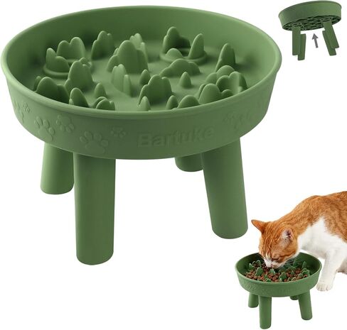 Silicone Slow Feeder Cat Bowl with Detachable Stand, Green in Saudi Arabia