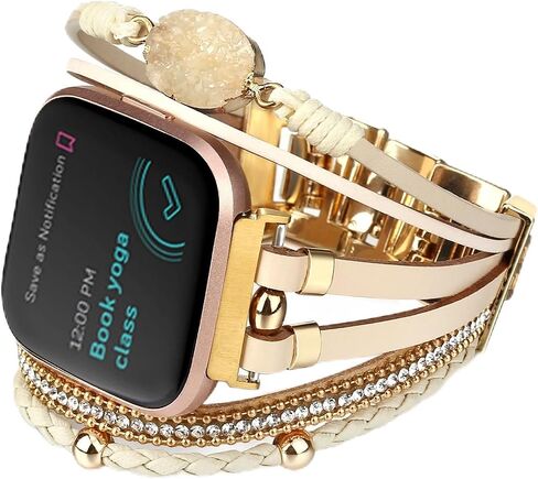 CHARMINGO Boho 5 Wrap Bracelet Compatible with Fitbit Versa/Versa 2/Versa Lite/Versa SE Beaded Watch Band, Handmade 7 Chakra Stone Beads Bracelet Replacement Watch Strap for Women Men in Saudi Arabia