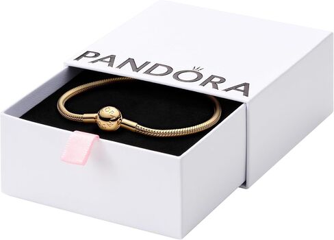 PANDORA Moments Snake Chain Bracelet - Compatible with PANDORA Moments Charms - Gold Charm Bracelet for Women - Features PANDORA Shine - 7.5" - With Gift Box in Kuwait