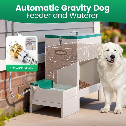 40-50lb Dog Self Feeder Outdoor Automatic Dog Feeder and Water Raised 6L Water Bowl Dispenser Auto Metal Gravity Dog Feeder 3.94" Elevated Animal Feeder Feeding Station for Large Breed in Saudi Arabia