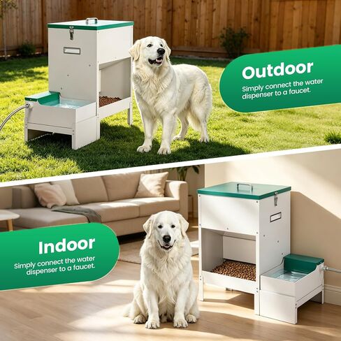 40-50lb Dog Self Feeder Outdoor Automatic Dog Feeder and Water Raised 6L Water Bowl Dispenser Auto Metal Gravity Dog Feeder 3.94" Elevated Animal Feeder Feeding Station for Large Breed in Saudi Arabia