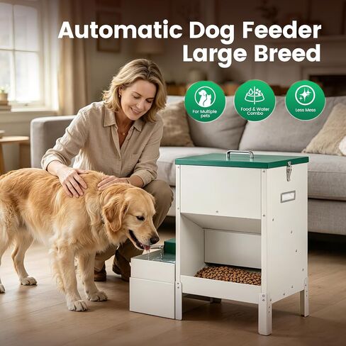 40-50lb Dog Self Feeder Outdoor Automatic Dog Feeder and Water Raised 6L Water Bowl Dispenser Auto Metal Gravity Dog Feeder 3.94" Elevated Animal Feeder Feeding Station for Large Breed in Saudi Arabia