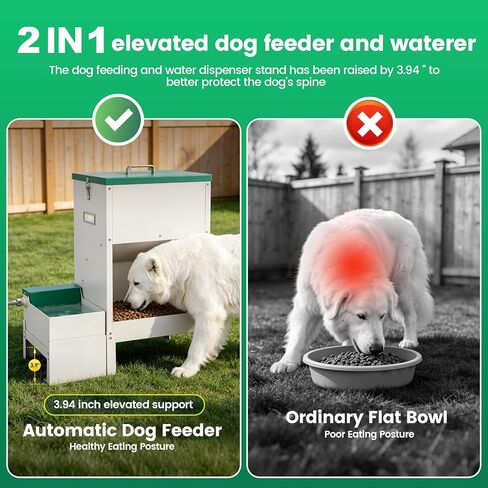 40-50lb Dog Self Feeder Outdoor Automatic Dog Feeder and Water Raised 6L Water Bowl Dispenser Auto Metal Gravity Dog Feeder 3.94" Elevated Animal Feeder Feeding Station for Large Breed in Saudi Arabia