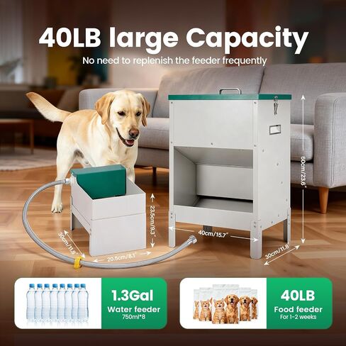 40-50lb Dog Self Feeder Outdoor Automatic Dog Feeder and Water Raised 6L Water Bowl Dispenser Auto Metal Gravity Dog Feeder 3.94" Elevated Animal Feeder Feeding Station for Large Breed in Saudi Arabia
