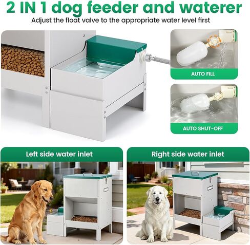 40-50lb Dog Self Feeder Outdoor Automatic Dog Feeder and Water Raised 6L Water Bowl Dispenser Auto Metal Gravity Dog Feeder 3.94" Elevated Animal Feeder Feeding Station for Large Breed in Saudi Arabia
